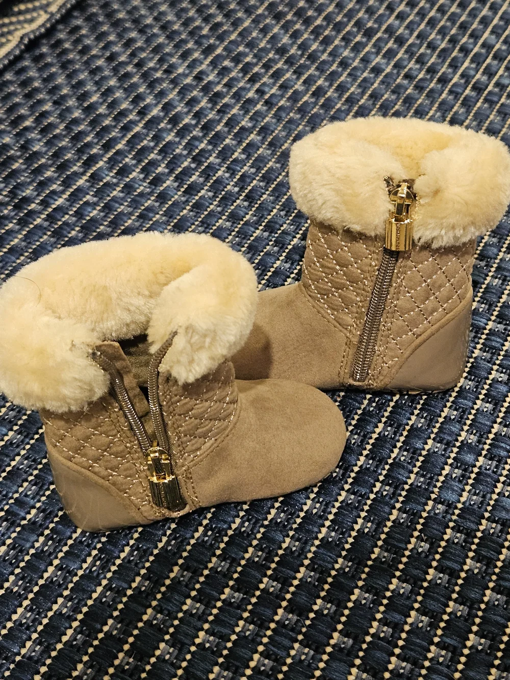 Michael Kors Baby Tan Quilted Faux-Fur Booties